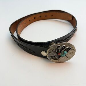 Vintage TBIRD Thunderbird Southwestern Style Buffalo Nickel Concho Leather Belt